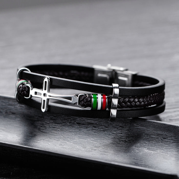 Nikos - Bracciale a Croce in Pelle Fatto a Mano di Alta Qualità