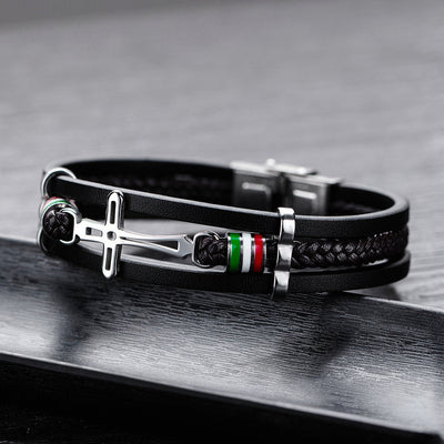 Nikos - Bracciale a Croce in Pelle Fatto a Mano di Alta Qualità