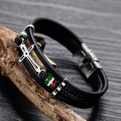 Nikos - Bracciale a Croce in Pelle Fatto a Mano di Alta Qualità