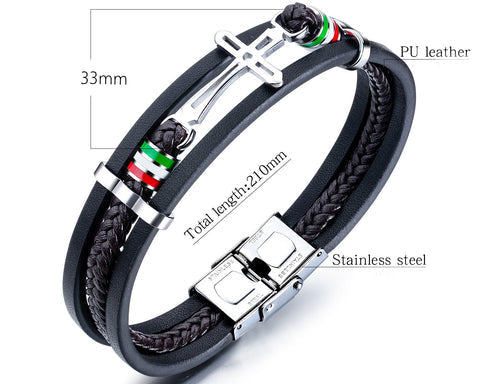 Nikos - Bracciale a Croce in Pelle Fatto a Mano di Alta Qualità