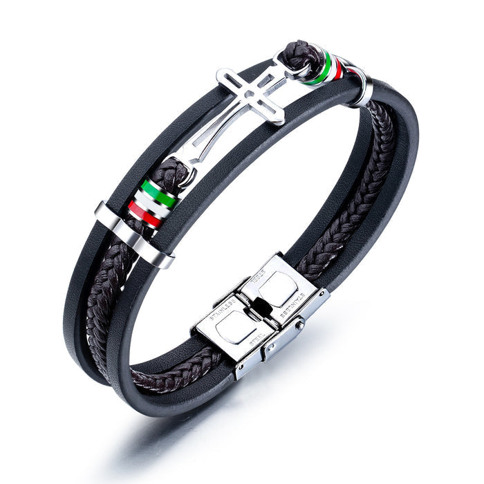 Nikos - Bracciale a Croce in Pelle Fatto a Mano di Alta Qualità