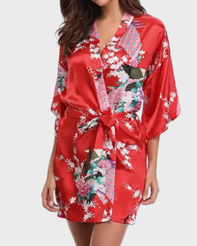 FLORA™ | KIMONO CORTO FLOREALE IN RASO