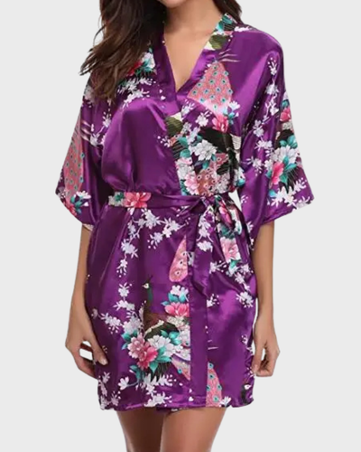 FLORA™ | KIMONO CORTO FLOREALE IN RASO
