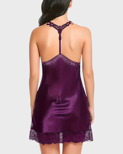 LANAYA™ | CAMICIA DA NOTTE IN RASO E PIZZO