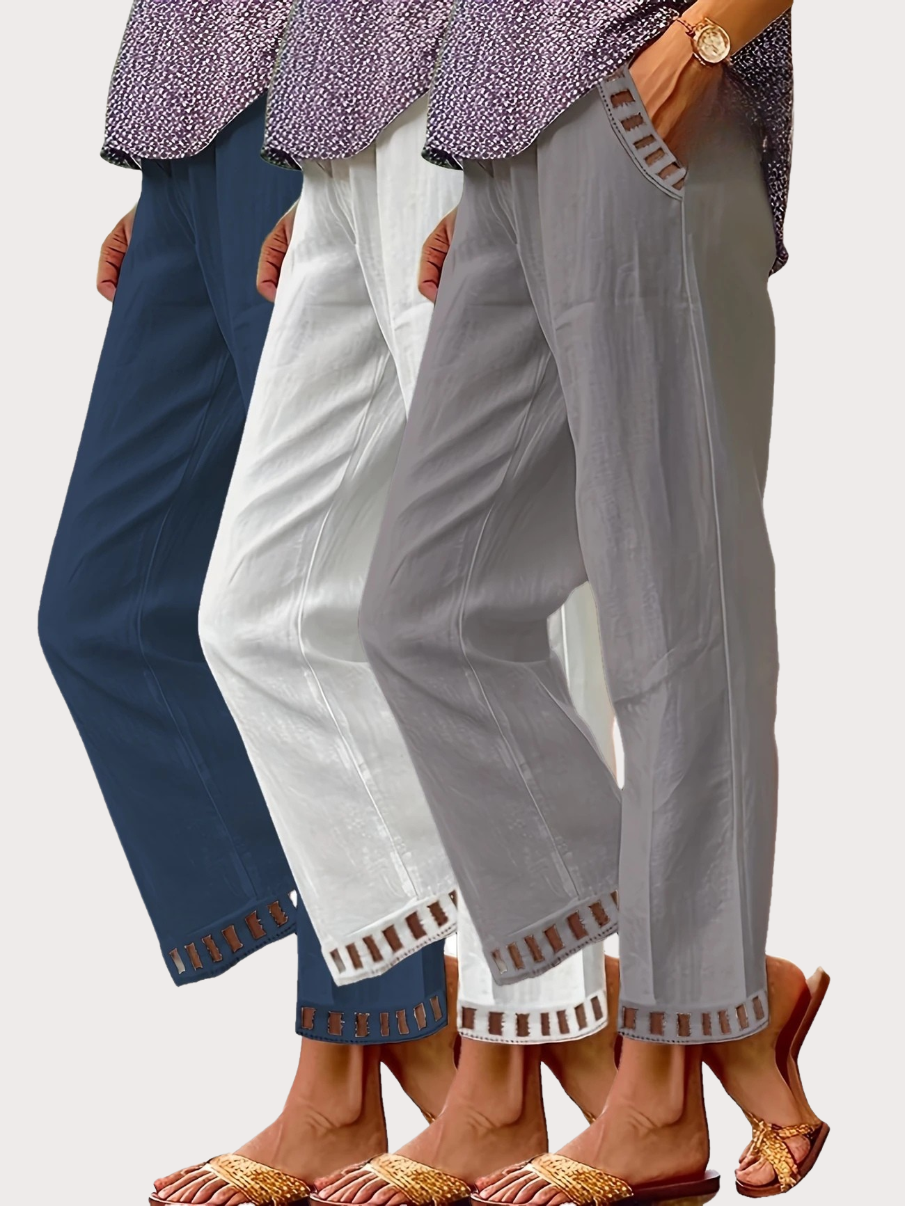 Tracey - Contrasto Trim Cropped Pantaloni