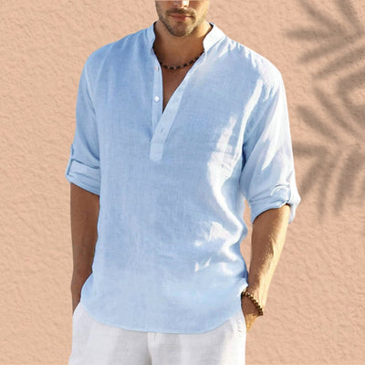 Abdeslam - Camicia Casual In Lino A Maniche Lunghe