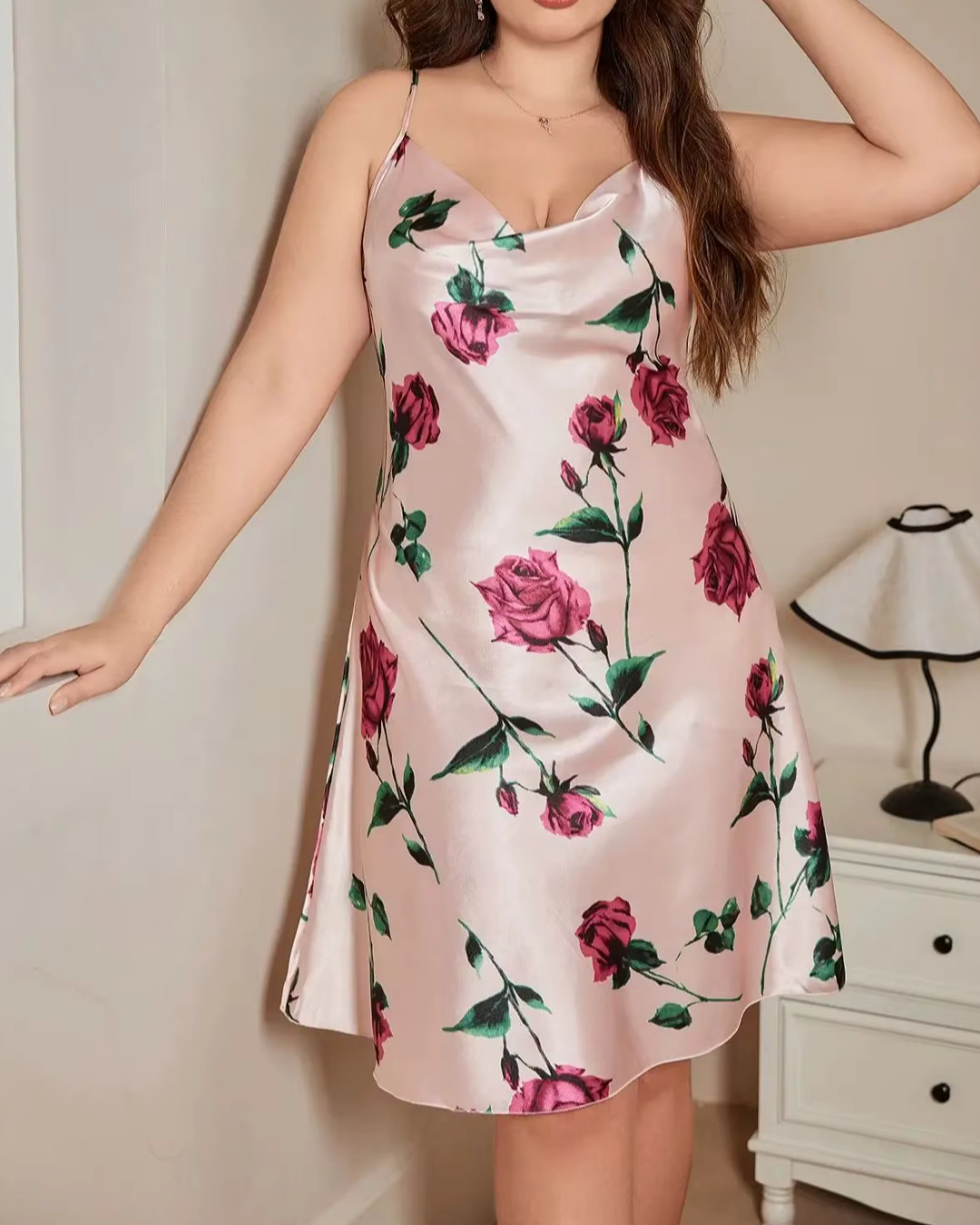 LAMMY™ | CAMICIA DA NOTTE IN RASO SETOSO FLOREALE