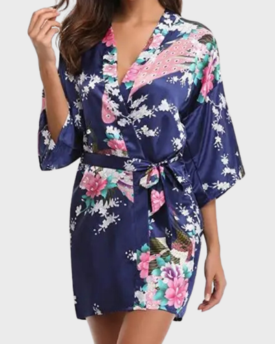 FLORA™ | KIMONO CORTO FLOREALE IN RASO