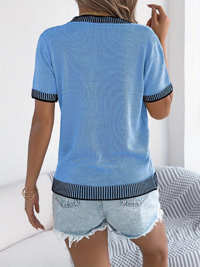 Alethea - Elegante Top Lavorato a Maglia Con Scollo Rotondo e Righe