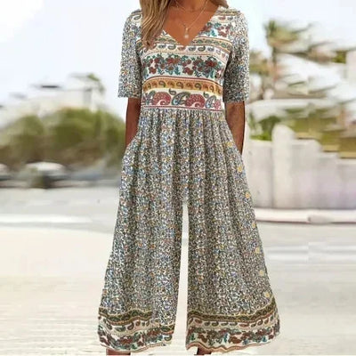 Nerina - Vintage Boho Tuta Con Floreale Stampa