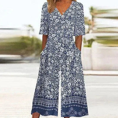 Nerina - Vintage Boho Tuta Con Floreale Stampa