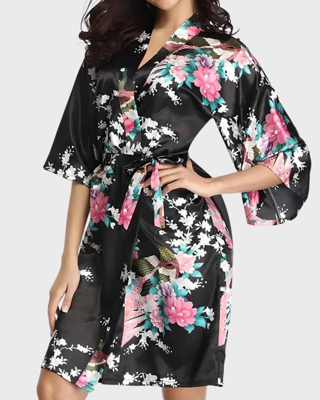 FLORA™ | KIMONO CORTO FLOREALE IN RASO