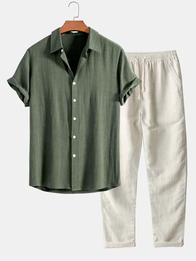 Booker - Camicia In Misto Lino Con Pantaloni Dritti