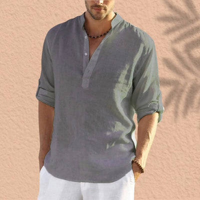 Abdeslam - Camicia Casual In Lino A Maniche Lunghe
