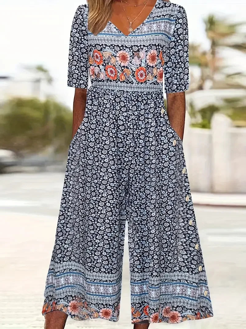 Nerina - Vintage Boho Tuta Con Floreale Stampa