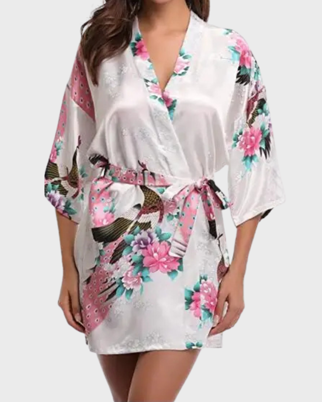FLORA™ | KIMONO CORTO FLOREALE IN RASO