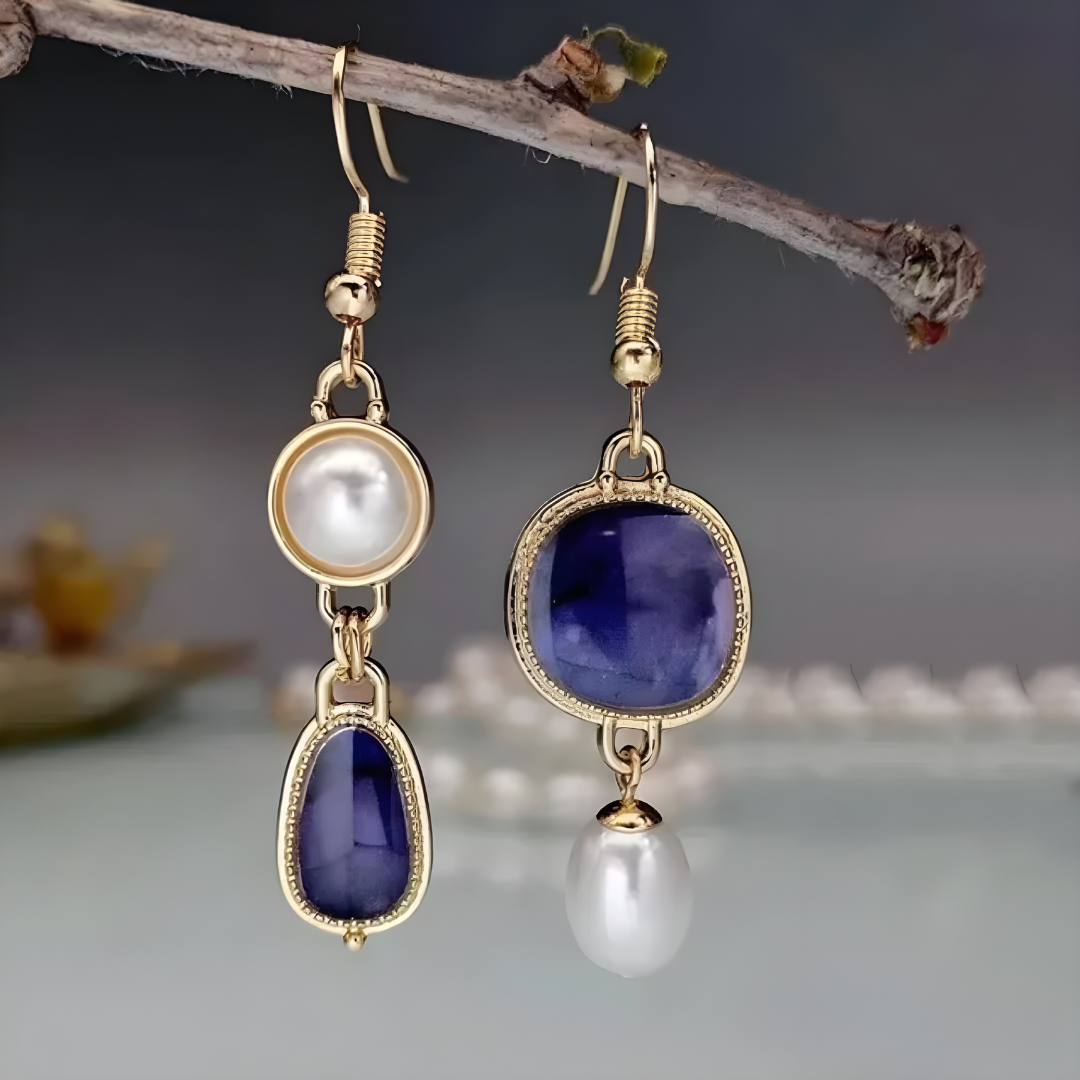 Nevena - Orecchini Vintage Con Pietra Blu e Perla