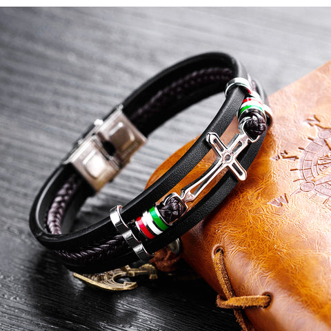 Nikos - Bracciale a Croce in Pelle Fatto a Mano di Alta Qualità