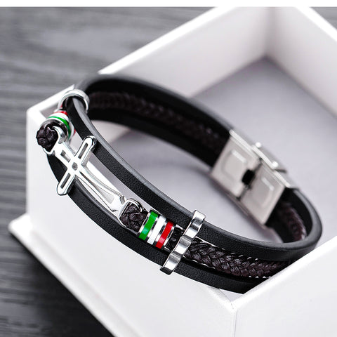 Nikos - Bracciale a Croce in Pelle Fatto a Mano di Alta Qualità