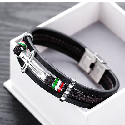 Nikos - Bracciale a Croce in Pelle Fatto a Mano di Alta Qualità