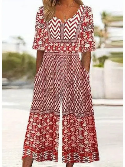 Nerina - Vintage Boho Tuta Con Floreale Stampa