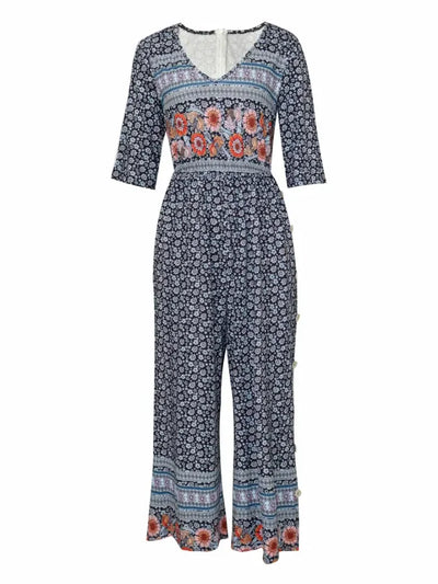 Nerina - Vintage Boho Tuta Con Floreale Stampa