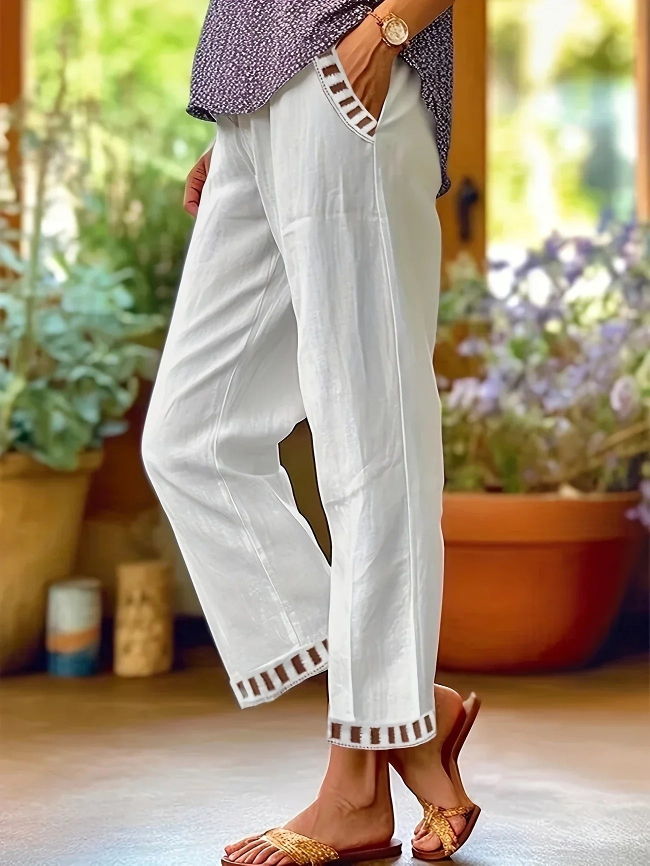Tracey - Contrasto Trim Cropped Pantaloni