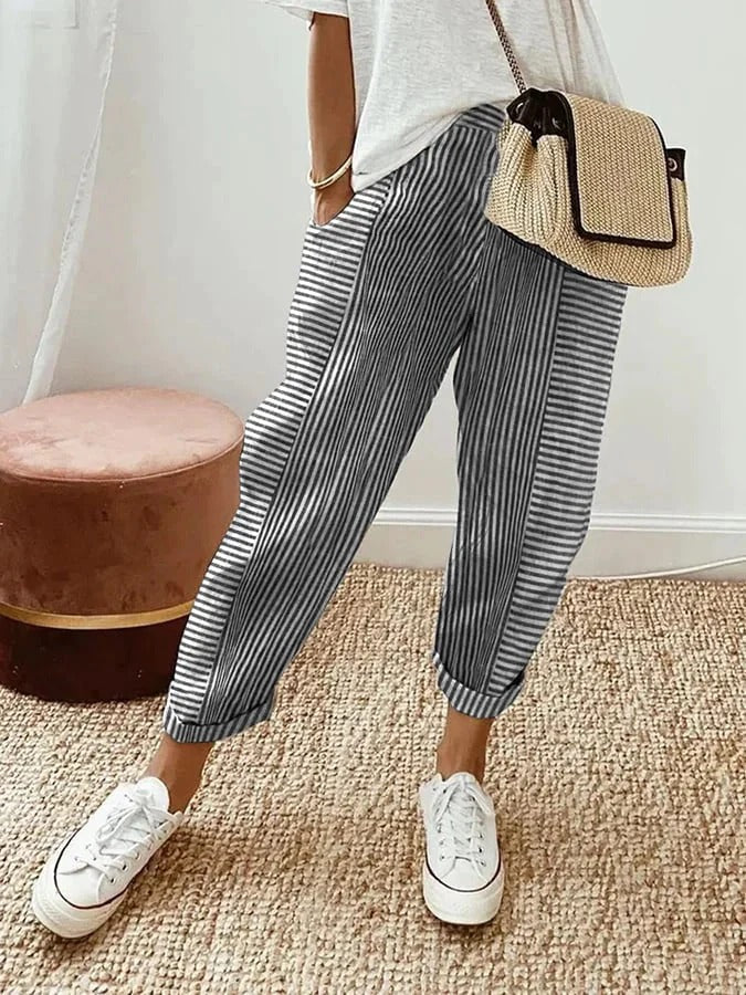 Margherita™ - Comodi Pantaloni a Righe in Cotone