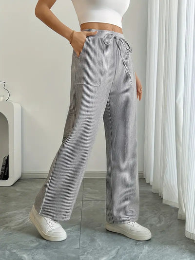 Alina - Elegante Pantalone A Righe Con Tasche