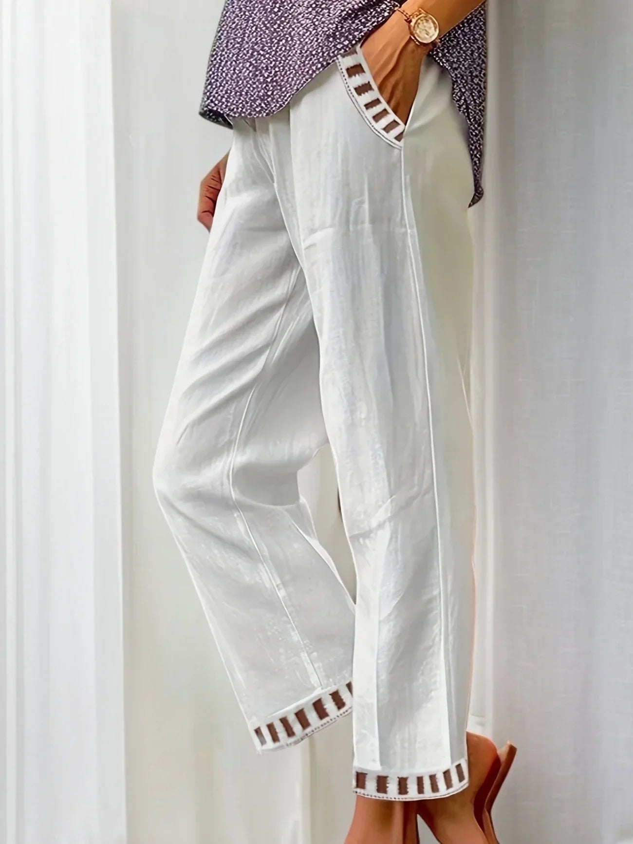 Tracey - Contrasto Trim Cropped Pantaloni