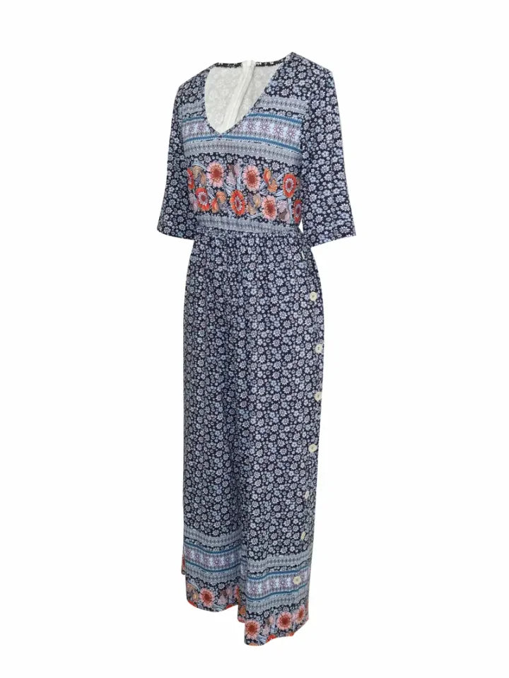Nerina - Vintage Boho Tuta Con Floreale Stampa