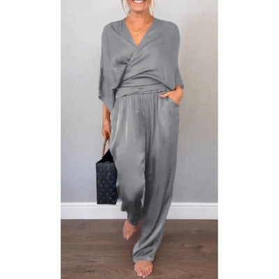 Samira - Top Con Scollo a V e Pantaloni in Cotone Mercerizzato