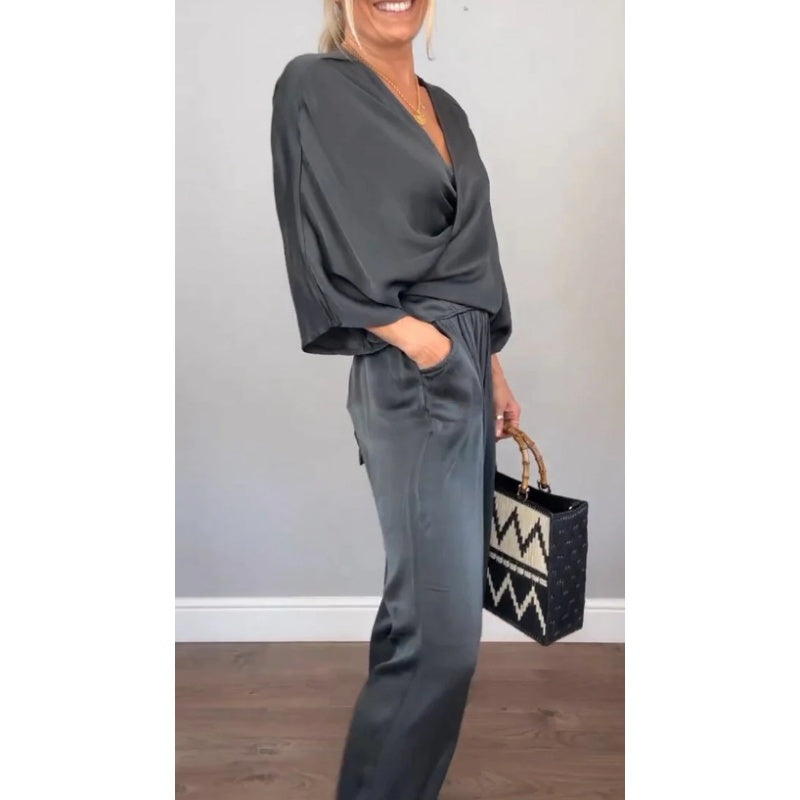 Samira - Top Con Scollo a V e Pantaloni in Cotone Mercerizzato